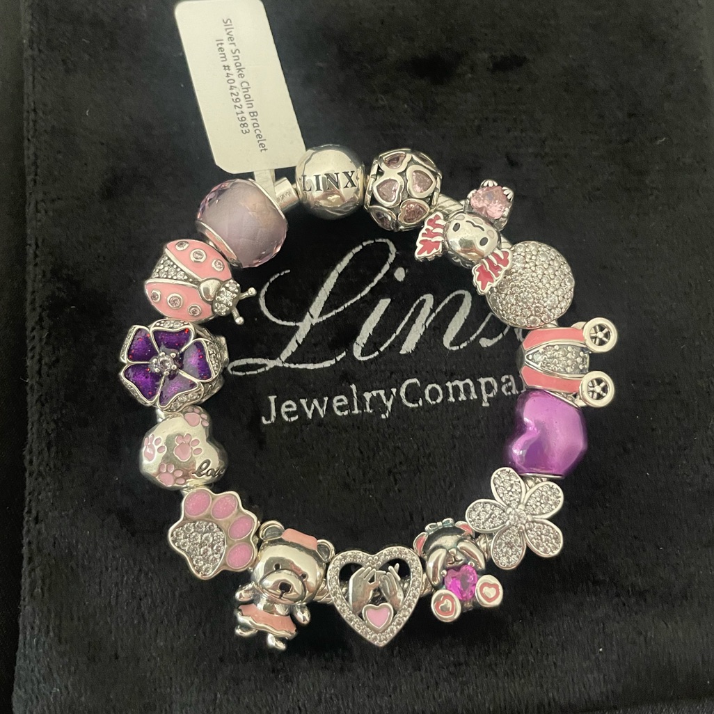 Linx Snake Chain Bracelet With Pink And Purple Charms